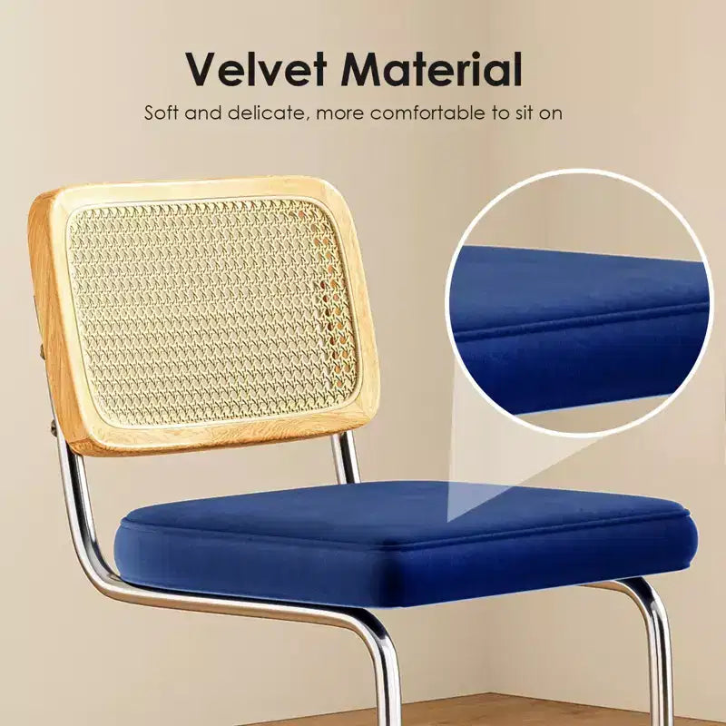 PexFix 2 sgabelli da bar altezza bancone imbottiti in velluto con schienale in rattan, 61 cm, senza braccioli, per isola cucina, blu reale