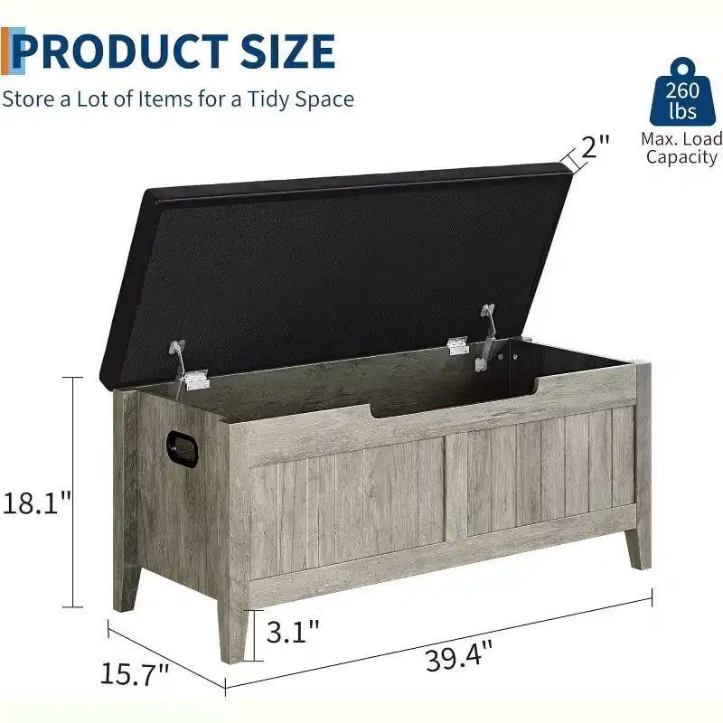 Panca contenitore da 100 cm con seduta imbottita, cassapanca in legno con 2 cerniere di sicurezza per ingresso, soggiorno, camera da letto, facile montaggio