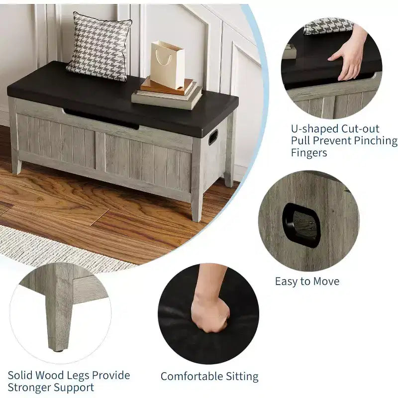 Panca contenitore da 100 cm con seduta imbottita, cassapanca in legno con 2 cerniere di sicurezza per ingresso, soggiorno, camera da letto, facile montaggio