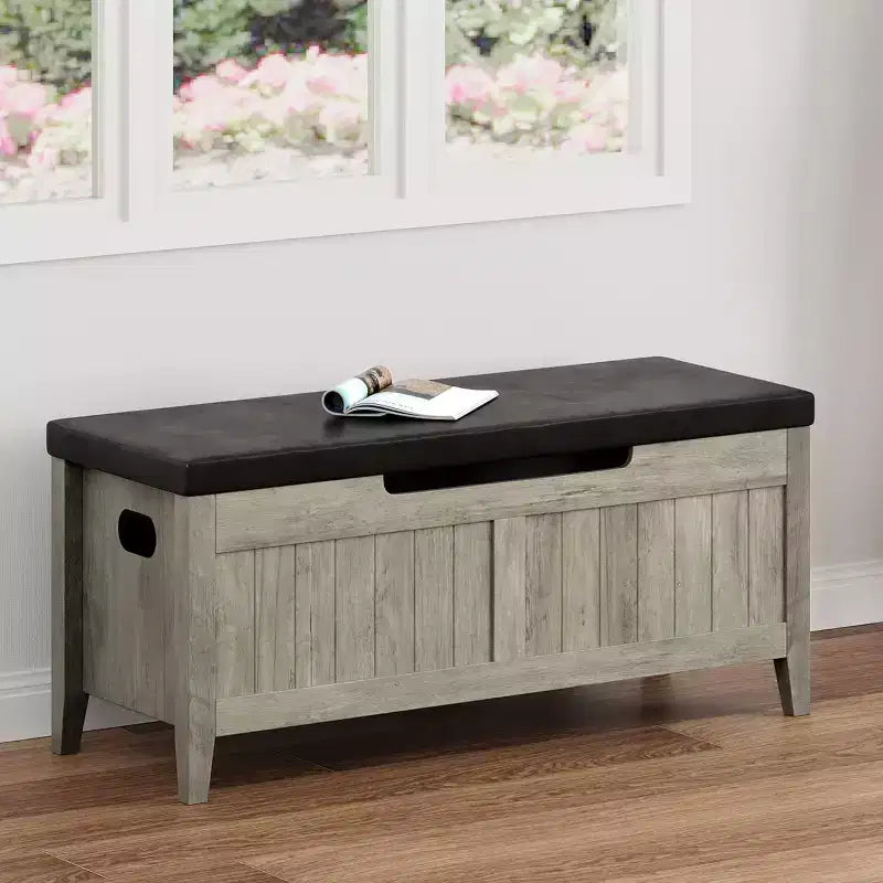 Panca contenitore da 100 cm con seduta imbottita, cassapanca in legno con 2 cerniere di sicurezza per ingresso, soggiorno, camera da letto, facile montaggio