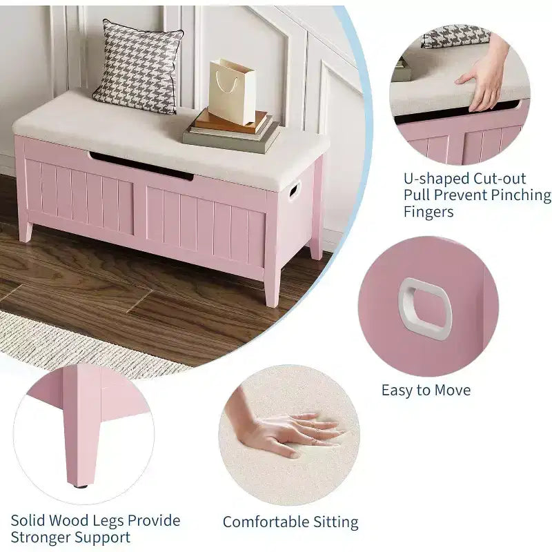 Panca contenitore da 100 cm con seduta imbottita, cassapanca in legno con 2 cerniere di sicurezza per ingresso, soggiorno, camera da letto, facile montaggio