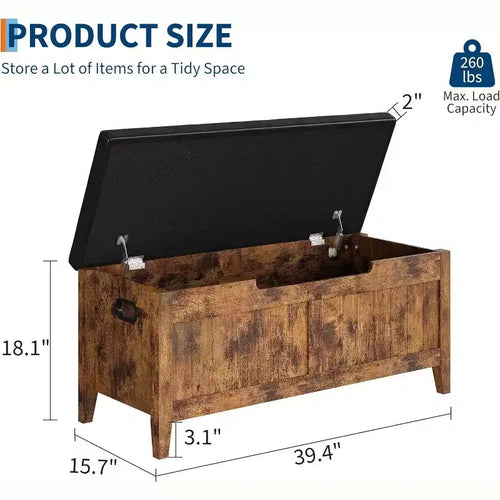 Panca contenitore da 100 cm con seduta imbottita, cassapanca in legno con 2 cerniere di sicurezza per ingresso, soggiorno, camera da letto, facile montaggio
