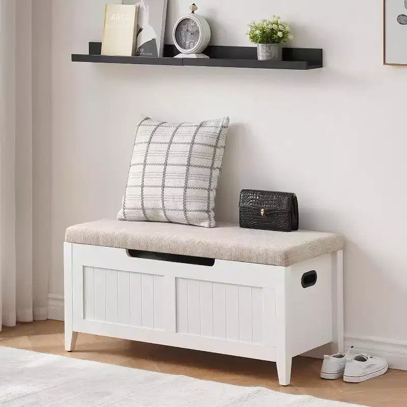 Panca contenitore da 100 cm con seduta imbottita, cassapanca in legno con 2 cerniere di sicurezza per ingresso, soggiorno, camera da letto, facile montaggio