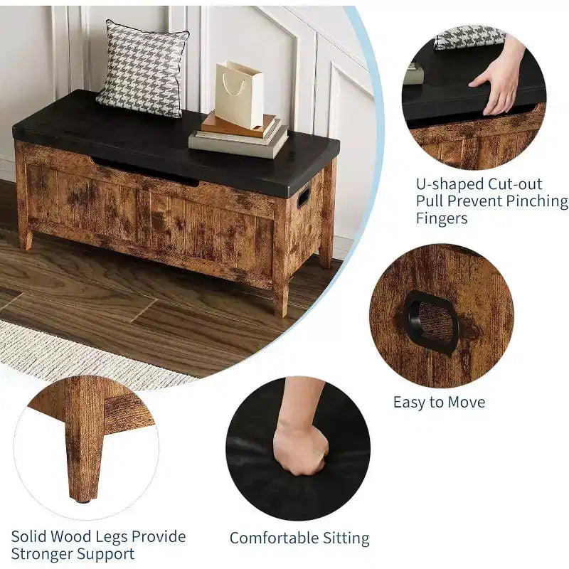 Panca contenitore da 100 cm con seduta imbottita, cassapanca in legno con 2 cerniere di sicurezza per ingresso, soggiorno, camera da letto, facile montaggio