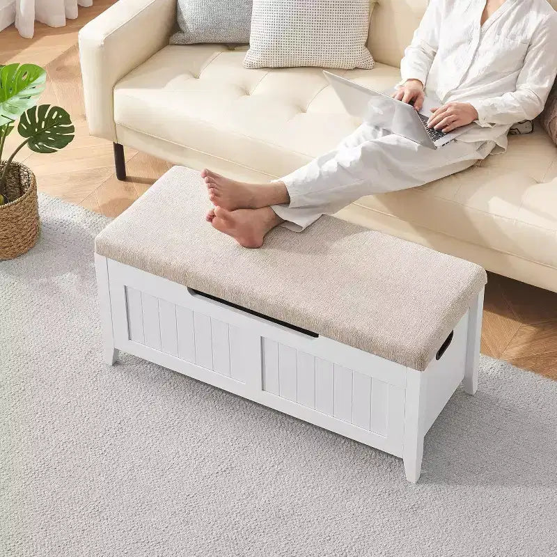 Panca contenitore da 100 cm con seduta imbottita, cassapanca in legno con 2 cerniere di sicurezza per ingresso, soggiorno, camera da letto, facile montaggio