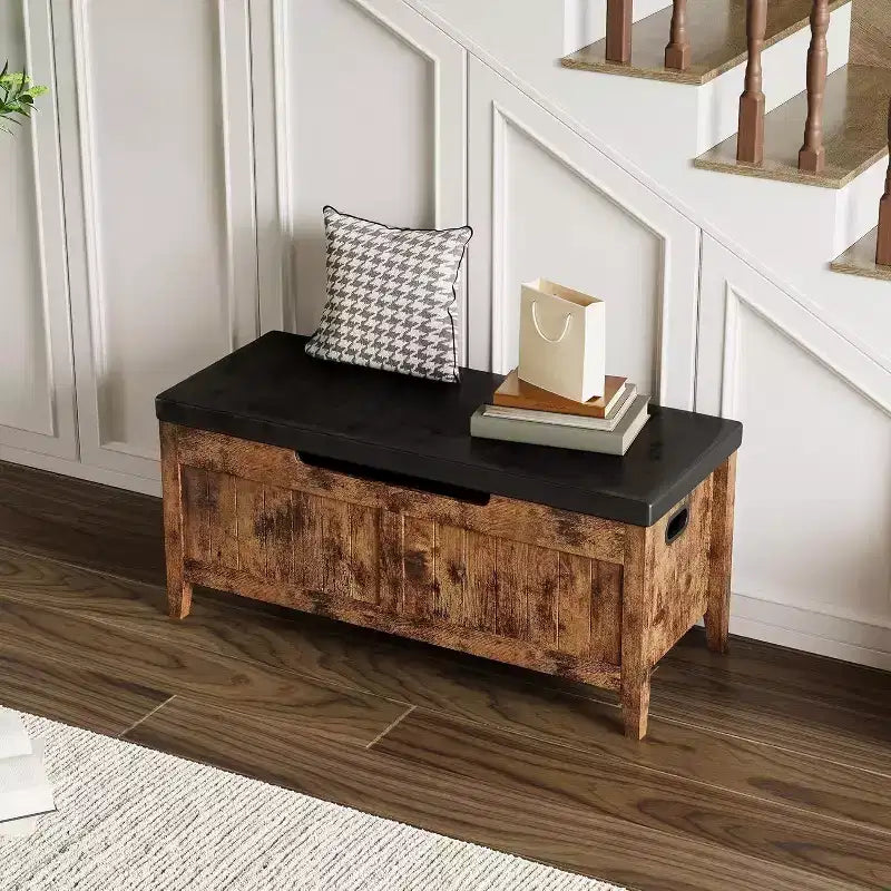 Panca contenitore da 100 cm con seduta imbottita, cassapanca in legno con 2 cerniere di sicurezza per ingresso, soggiorno, camera da letto, facile montaggio