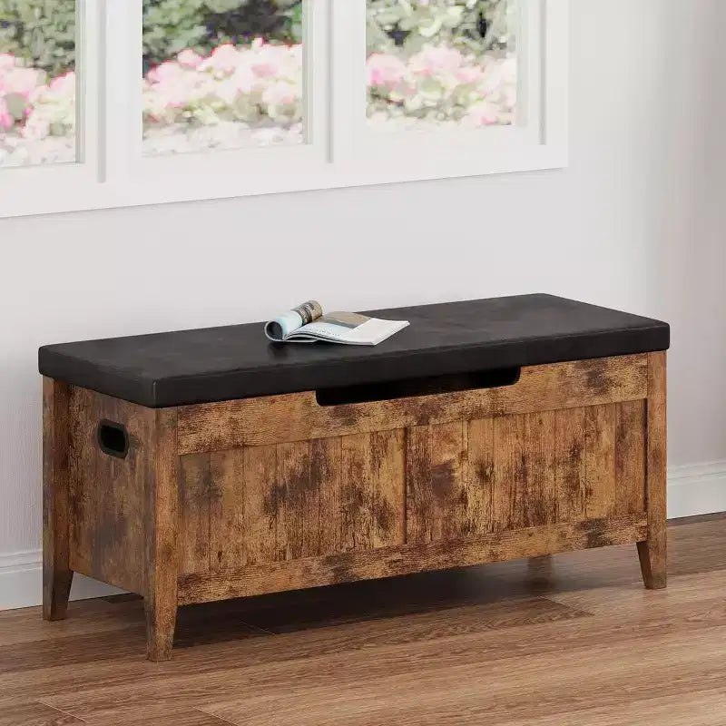 Panca contenitore da 100 cm con seduta imbottita, cassapanca in legno con 2 cerniere di sicurezza per ingresso, soggiorno, camera da letto, facile montaggio