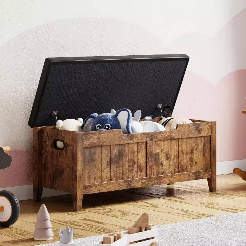 Panca contenitore da 100 cm con seduta imbottita, cassapanca in legno con 2 cerniere di sicurezza per ingresso, soggiorno, camera da letto, facile montaggio