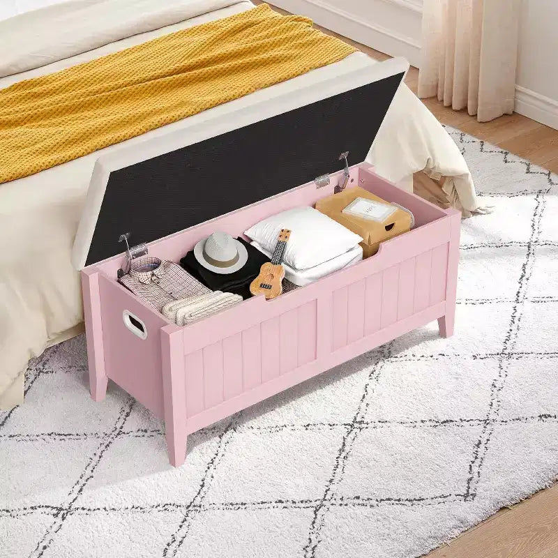 Panca contenitore da 100 cm con seduta imbottita, cassapanca in legno con 2 cerniere di sicurezza per ingresso, soggiorno, camera da letto, facile montaggio