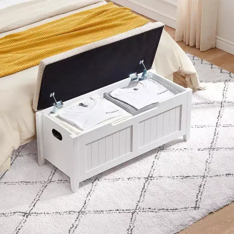 Panca contenitore da 100 cm con seduta imbottita, cassapanca in legno con 2 cerniere di sicurezza per ingresso, soggiorno, camera da letto, facile montaggio