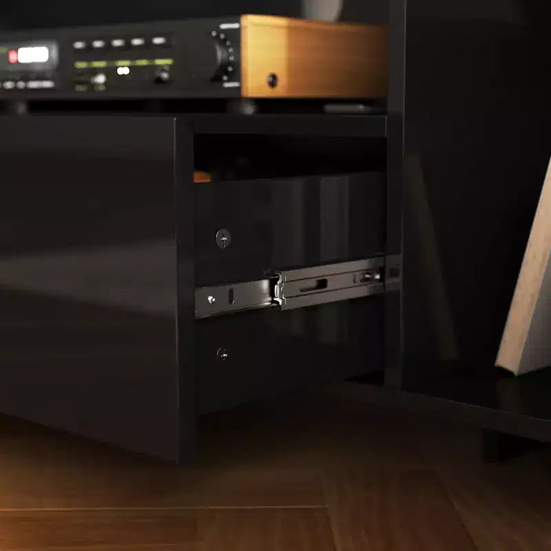 Mobile TV Moderno Famapy Nero con Illuminazione Ambientale: Design Elegante, Spazio di Archiviazione e Luce d'Atmosfera. Eleva il Centro Intrattenimento della Sala.