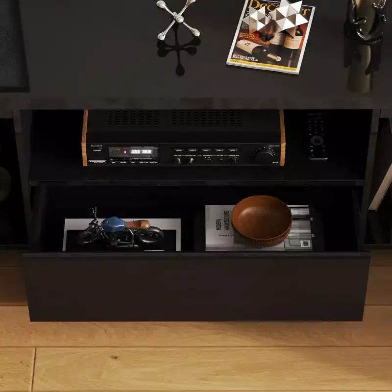 Mobile TV Moderno Famapy Nero con Illuminazione Ambientale: Design Elegante, Spazio di Archiviazione e Luce d'Atmosfera. Eleva il Centro Intrattenimento della Sala.