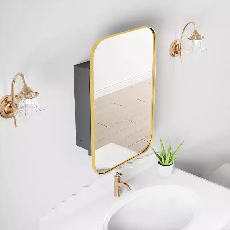 Pensile da bagno rettangolare dorato da 24 * 16 pollici con specchio