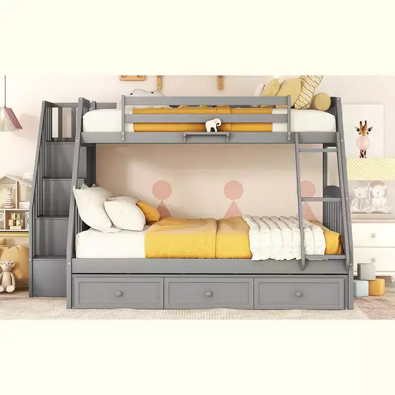 Letto a Castello "Twin-Over-Full" con Cassetti, Scaletta e Scala Contenitore, Espresso