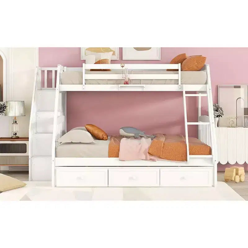 Letto a Castello "Twin-Over-Full" con Cassetti, Scaletta e Scala Contenitore, Espresso
