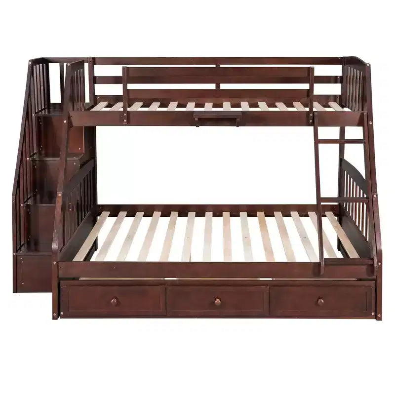 Letto a Castello "Twin-Over-Full" con Cassetti, Scaletta e Scala Contenitore, Espresso