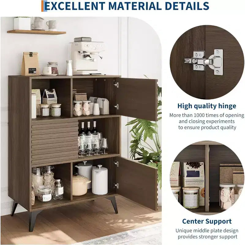 Mobile contenitore scanalato da 43" con ante scorrevoli - Organizzatore a 3 ripiani regolabili per soggiorno e cucina