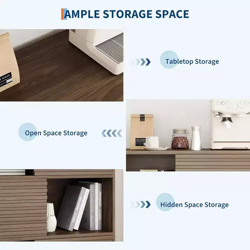 Mobile contenitore scanalato da 43" con ante scorrevoli - Organizzatore a 3 ripiani regolabili per soggiorno e cucina