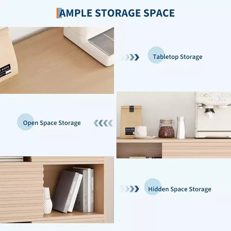 Mobile contenitore scanalato da 43" con ante scorrevoli - Organizzatore a 3 ripiani regolabili per soggiorno e cucina