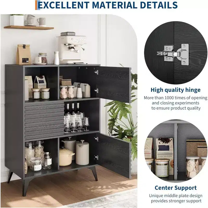 Mobile contenitore scanalato da 43" con ante scorrevoli - Organizzatore a 3 ripiani regolabili per soggiorno e cucina