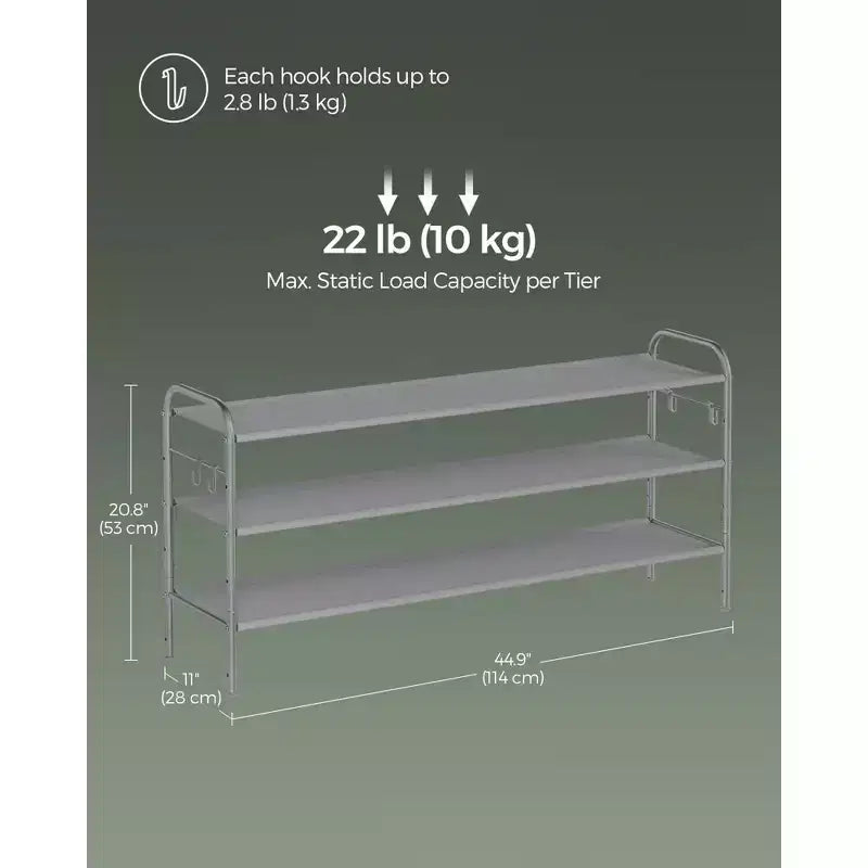 Scarpiera, Organizer per Scarpe a 3 Livelli, Scaffale Porta Scarpe in Tessuto con 4 Ganci, Contiene Fino a 18 Paia di Scarpe, Scarpiera Regolabile in Altezza per Ingresso