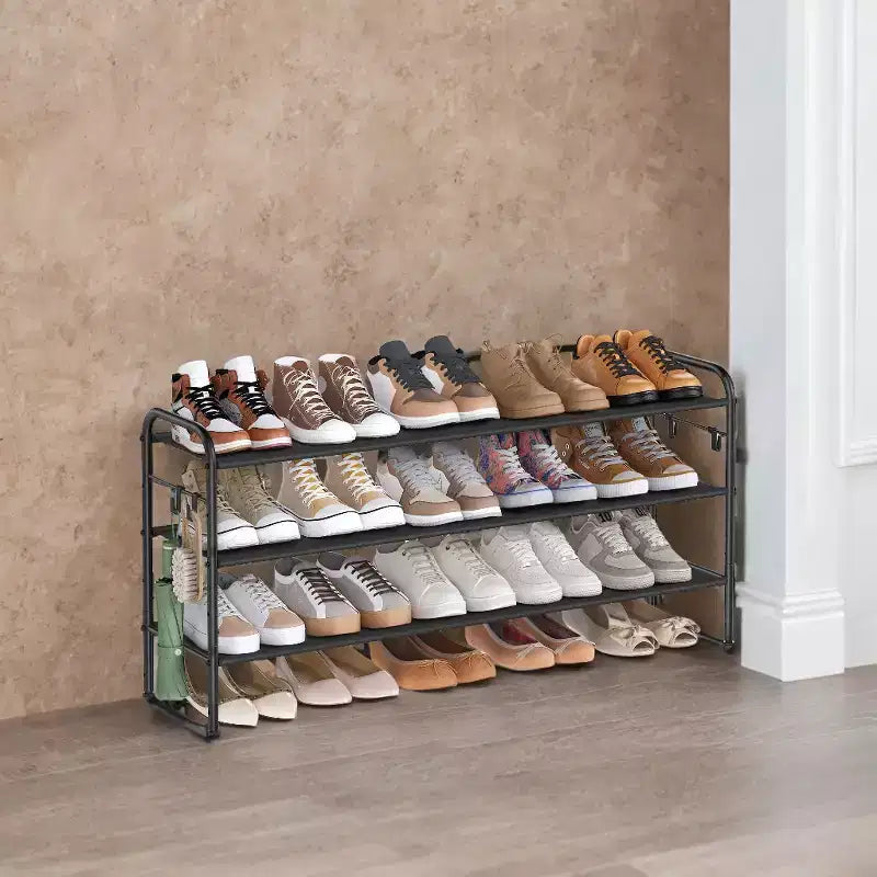 Scarpiera, Organizer per Scarpe a 3 Livelli, Scaffale Porta Scarpe in Tessuto con 4 Ganci, Contiene Fino a 18 Paia di Scarpe, Scarpiera Regolabile in Altezza per Ingresso