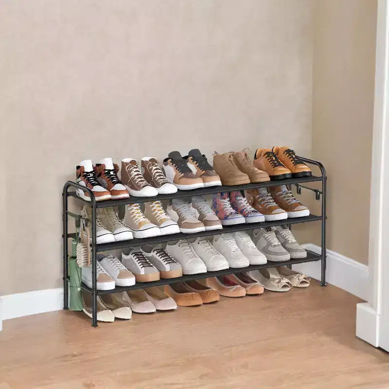 Scarpiera, Organizer per Scarpe a 3 Livelli, Scaffale Porta Scarpe in Tessuto con 4 Ganci, Contiene Fino a 18 Paia di Scarpe, Scarpiera Regolabile in Altezza per Ingresso