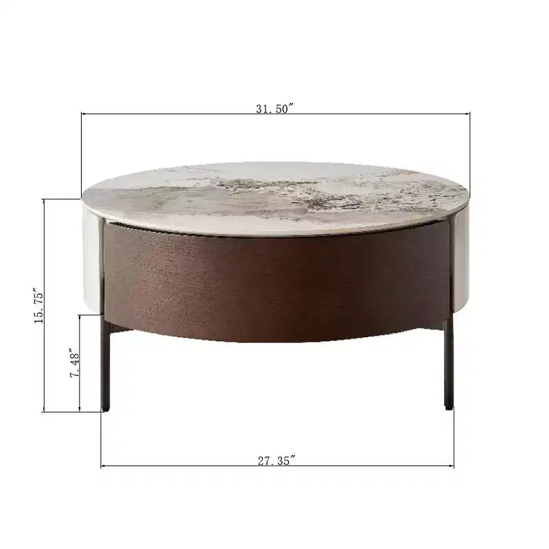 GDFStudio Eugene Tavolino da caffè rotondo moderno da 31,5" in legno e ceramica con cassetti e gambe in metallo