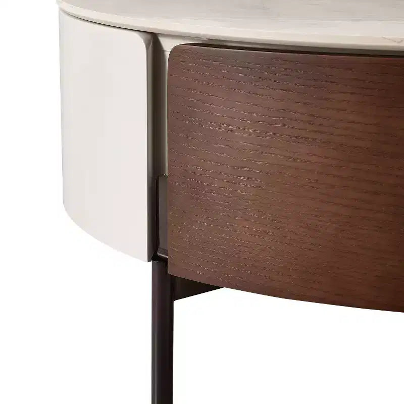 GDFStudio Eugene Tavolino da caffè rotondo moderno da 31,5" in legno e ceramica con cassetti e gambe in metallo