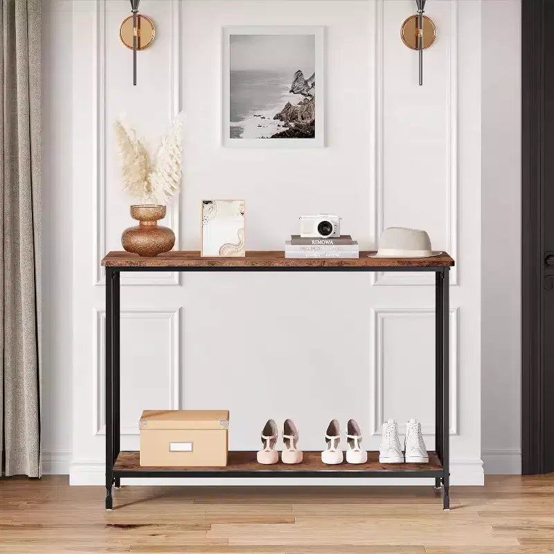 Acekool Tavolo Console Stretto per Ingresso, Tavolo da Divano Industriale con Scaffale, per Corridoio, Soggiorno, Ufficio