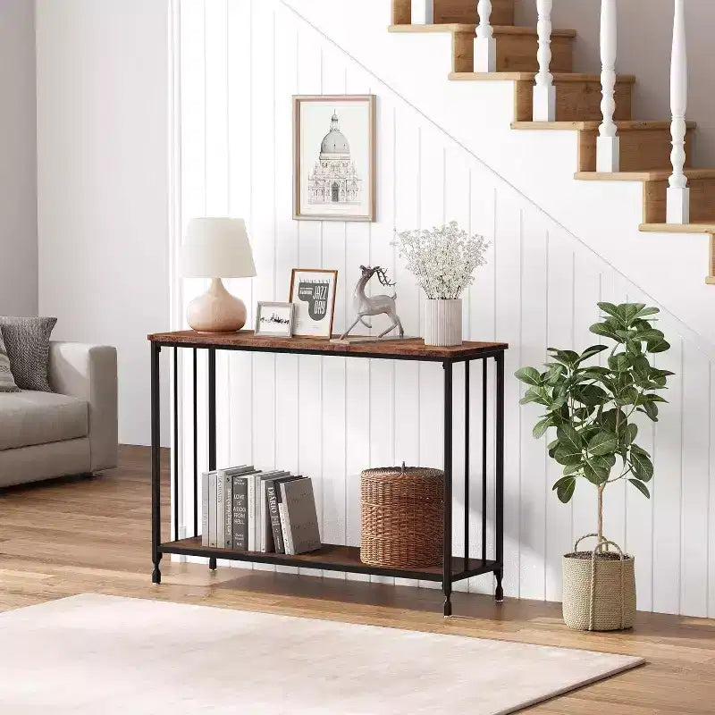 Acekool Tavolo Console Stretto per Ingresso, Tavolo da Divano Industriale con Scaffale, per Corridoio, Soggiorno, Ufficio