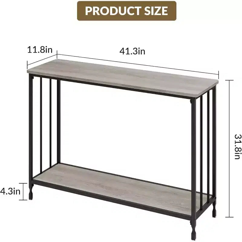 Acekool Tavolo Console Stretto per Ingresso, Tavolo da Divano Industriale con Scaffale, per Corridoio, Soggiorno, Ufficio