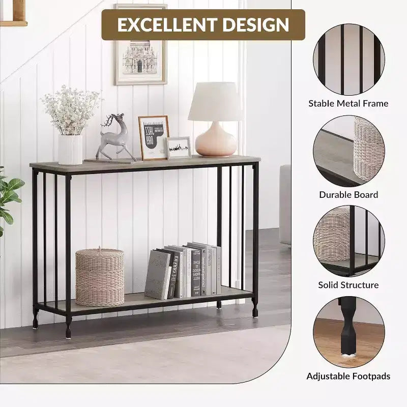 Acekool Tavolo Console Stretto per Ingresso, Tavolo da Divano Industriale con Scaffale, per Corridoio, Soggiorno, Ufficio