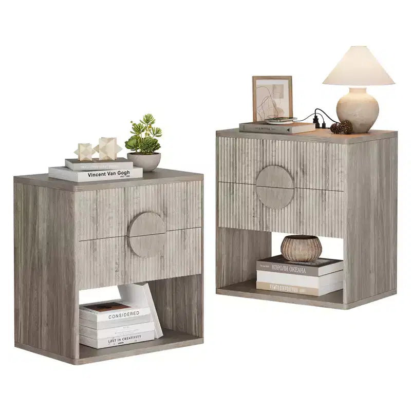Comodino in Legno Truciolare con Motivo a Onde, Costruzione Durevole, Design Moderno, Salvaspazio, Facile Montaggio