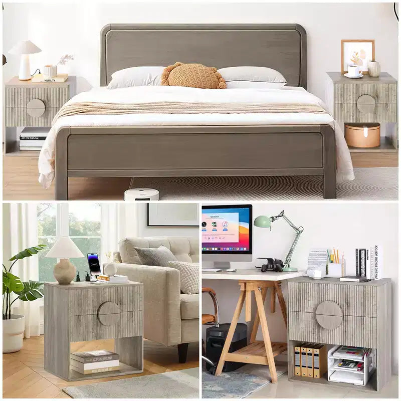 Comodino in Legno Truciolare con Motivo a Onde, Costruzione Durevole, Design Moderno, Salvaspazio, Facile Montaggio