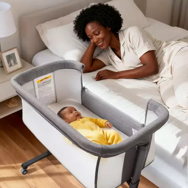 Kinder King Baby Bassinet with Wheels, Portable Newborn Bedside Sleeper, All-Sided Mesh Infant Crib with Removable Soft Mattress