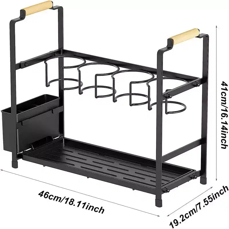 Water Bottle Organizer Holder, Double Layer Water Bottle Organizer Rack Carbon Steel Cup Storage Drying Rack With Tray for Kitchen Tabletop Cabinets