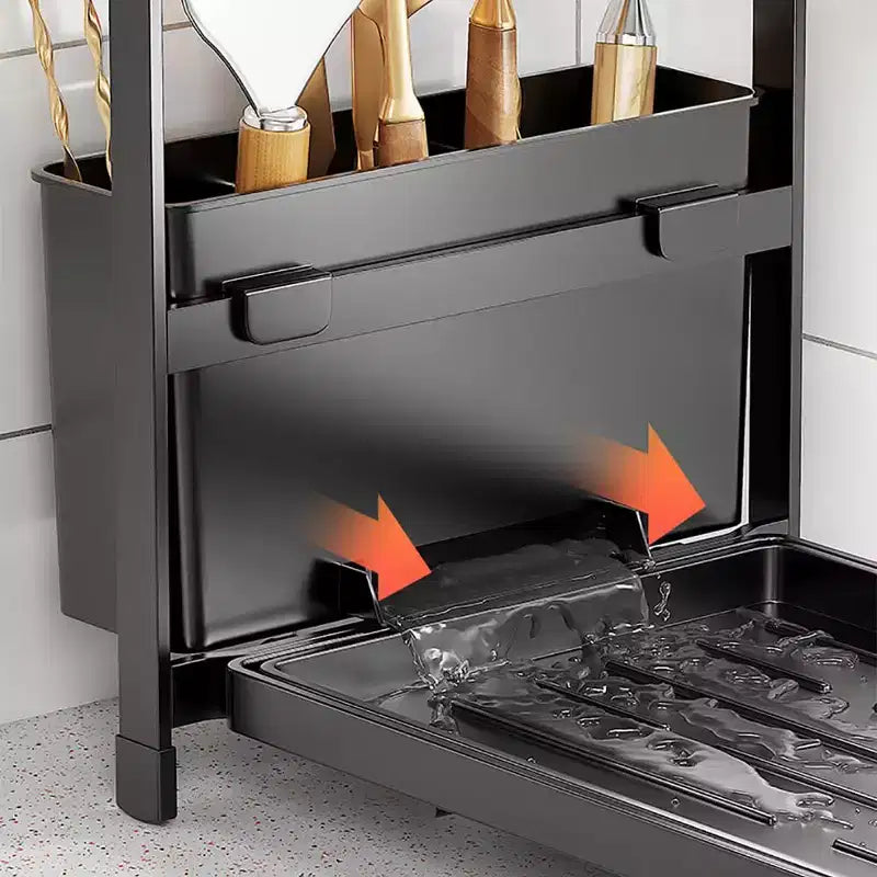 Portabottiglie organizer, portaoggetti per bottiglie d'acqua a doppio strato, portabicchieri in acciaio al carbonio con vassoio per ripiani da cucina