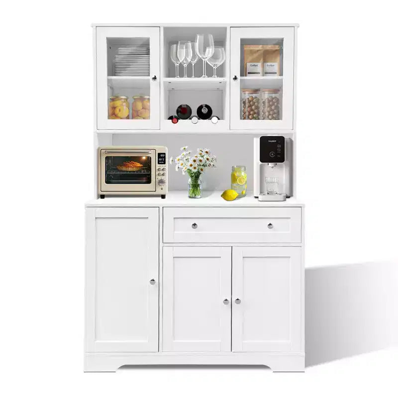Mobile dispensa da cucina da 68 pollici, mobile credenza da cucina autoportante con portabottiglie, cassetto e ante a ripiani