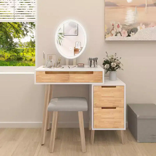 27.5 Extendable Makeup Vanity Desk Set with LED Mirror & Stool