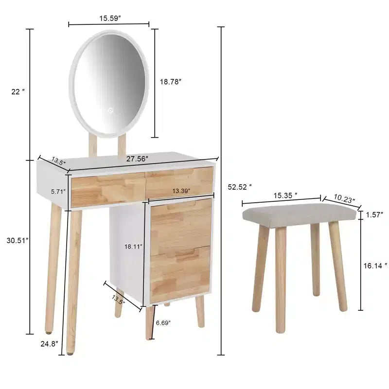 27.5 Scrivania da trucco estensibile con specchio LED e sgabello