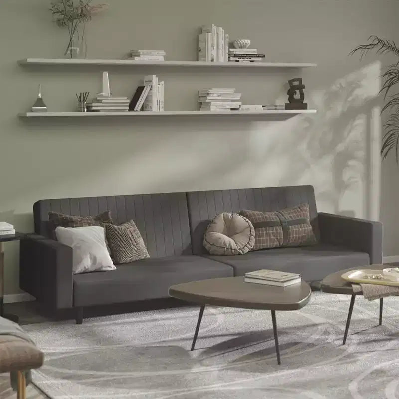 vidaXL Divano letto a 2 posti in velluto grigio scuro - Divanetto/letto singolo convertibile con struttura in legno per soggiorno, monolocale, ufficio domestico
