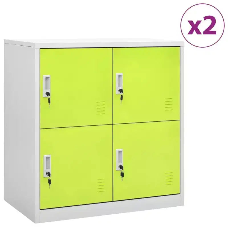 vidaXL Set di 2 Armadietti Grigio Chiaro e Verde in Acciaio Medie - Grigio Chiaro e Verde con 4 Ante Quantità 2