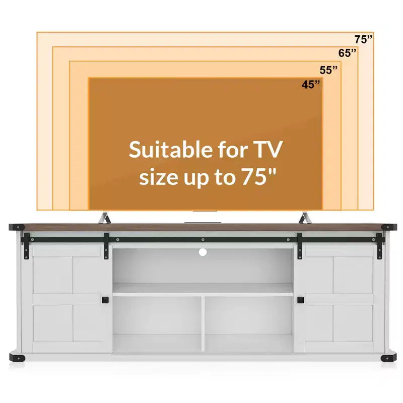 TROPOW Mobile TV 70 per TV da 75 pollici, mobile TV stile rustico con ante scorrevoli a persiana e armadietti, mobile TV moderno con console multimediale