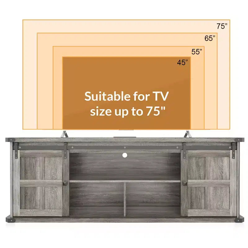 TROPOW Mobile TV 70 per TV da 75 pollici, mobile TV stile rustico con ante scorrevoli a persiana e armadietti, mobile TV moderno con console multimediale