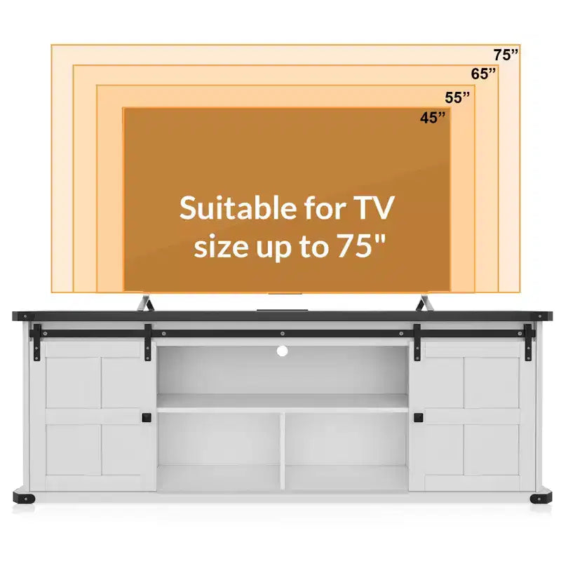 TROPOW Mobile TV 70 per TV da 75 pollici, mobile TV stile rustico con ante scorrevoli a persiana e armadietti, mobile TV moderno con console multimediale