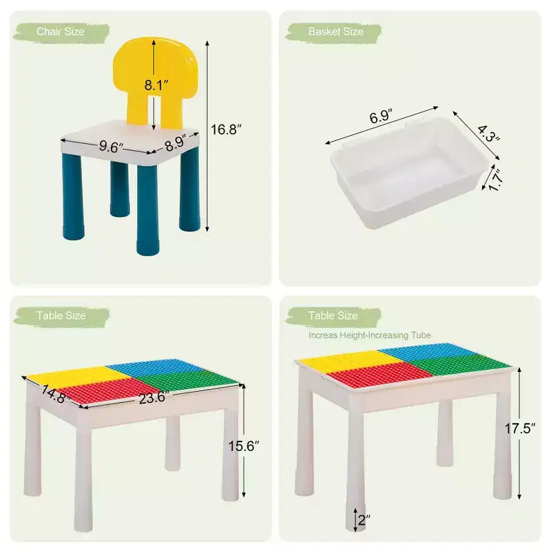 Set tavolo attività per bambini Sandinrayli con 2 sedie e 100 mattoncini grandi, compatibile con mattoncini classici, tavolo acqua/sabbia e mattoncini da costruzione per bambini piccoli (Primario)