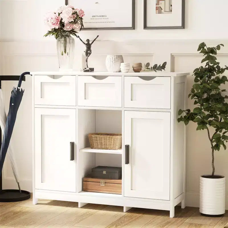 Mobile Contenitore MAYEERTY con Cassetti e Ripiani, Credenza per Soggiorno, Bianco