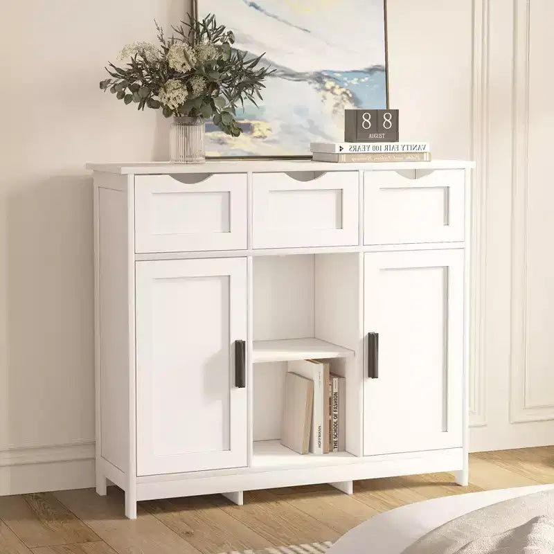 Mobile Contenitore MAYEERTY con Cassetti e Ripiani, Credenza per Soggiorno, Bianco