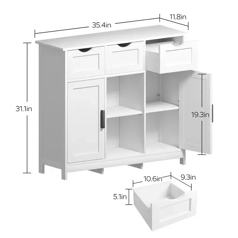 Mobile Contenitore MAYEERTY con Cassetti e Ripiani, Credenza per Soggiorno, Bianco